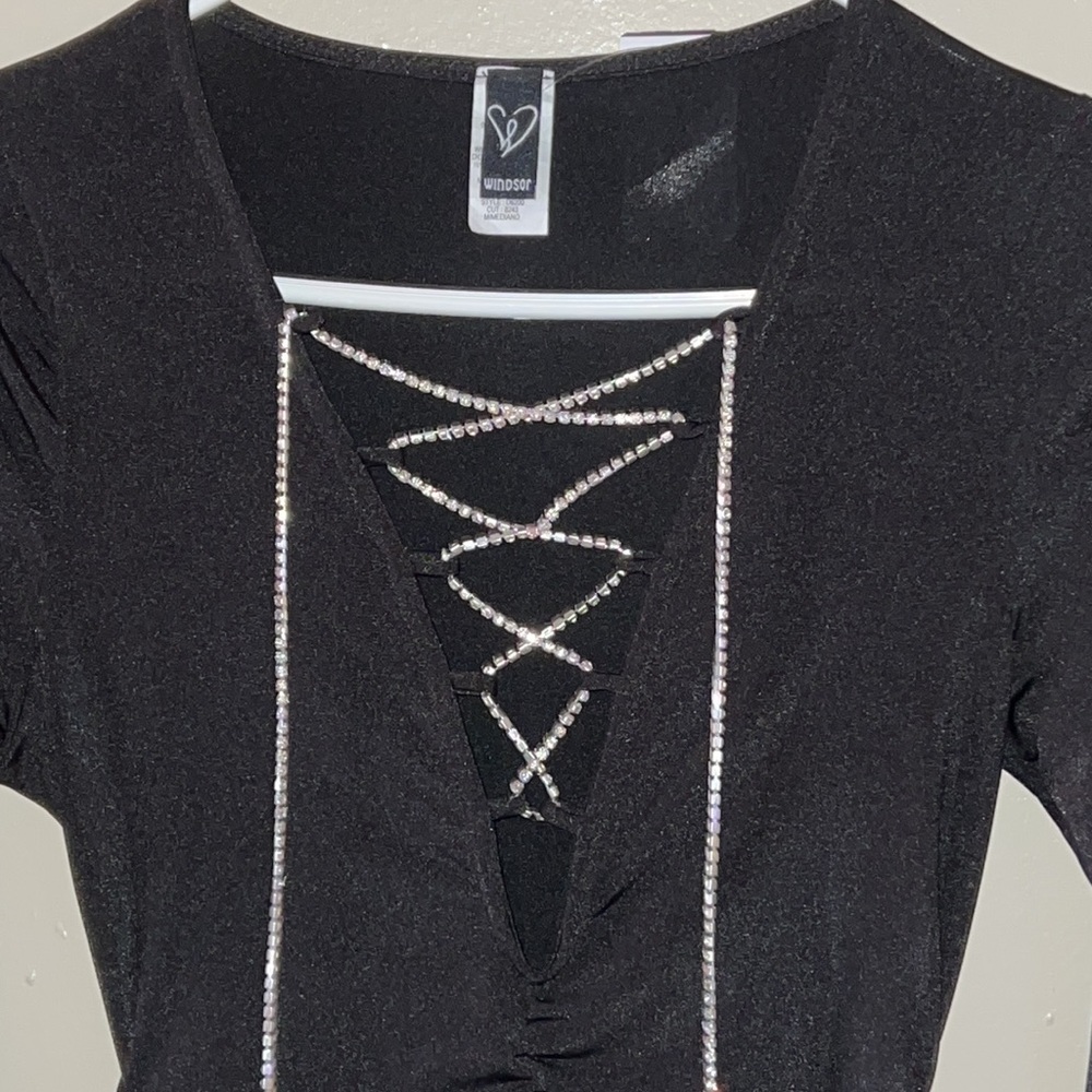 WindsorMesh Ruched Black Mini Dress 👗 - Picture 3 of 9